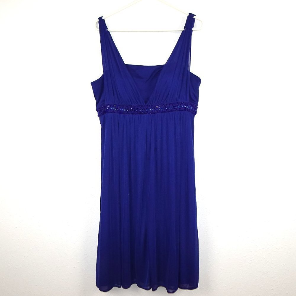 Jessica Howard Cocktail Dress Women's Size 14 Blue Embellished Sheer Overlay NEW